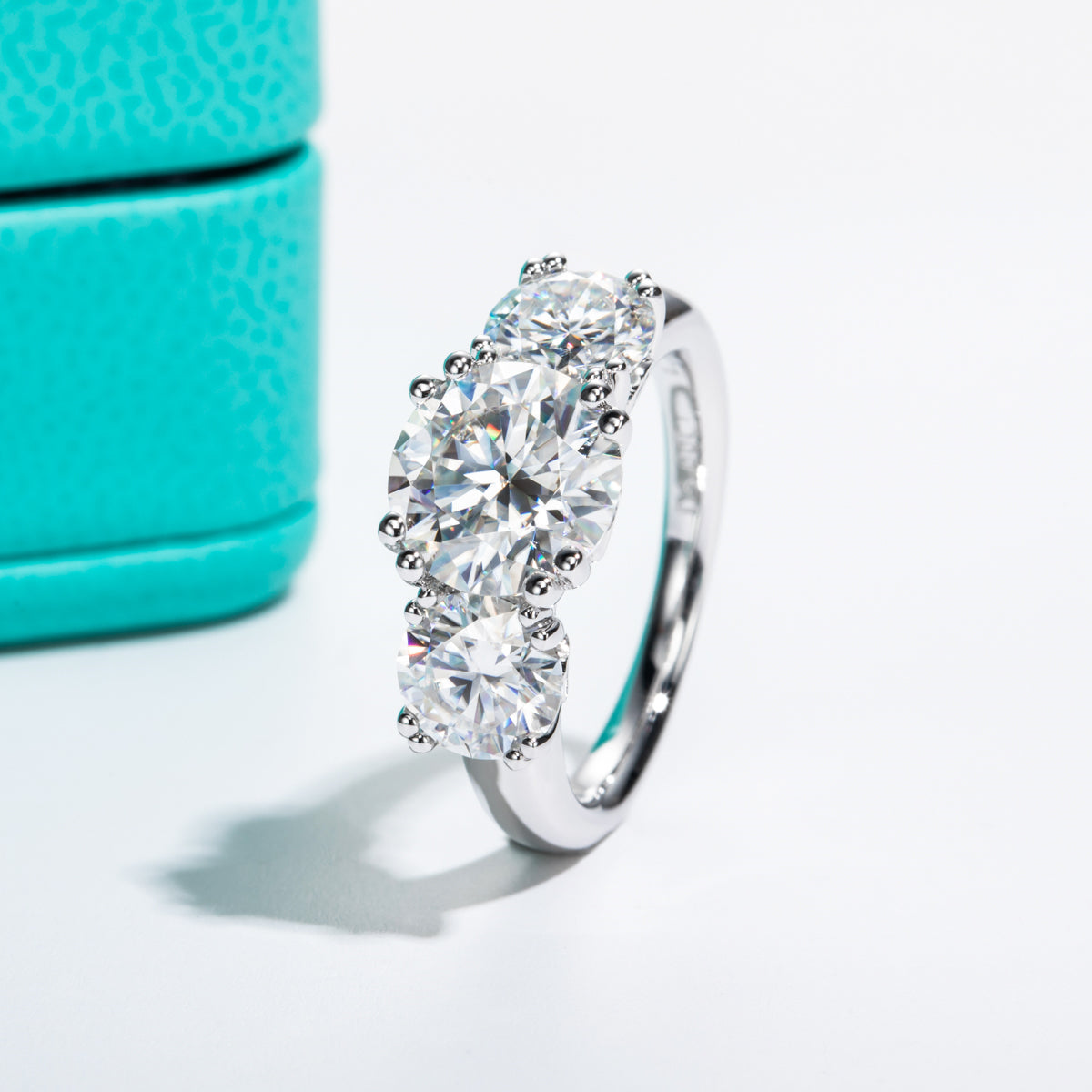 3CT 9mm Round Moissanite Ring S925 Silver Large Stone Wedding Ring