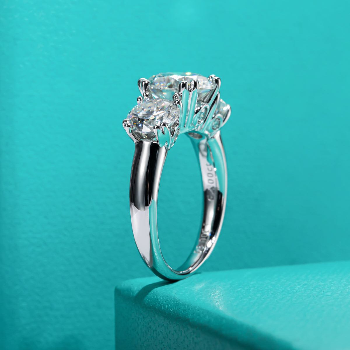 3CT 9mm Round Moissanite Ring S925 Silver Large Stone Wedding Ring