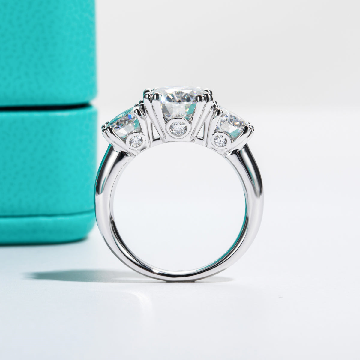 3CT 9mm Round Moissanite Ring S925 Silver Large Stone Wedding Ring