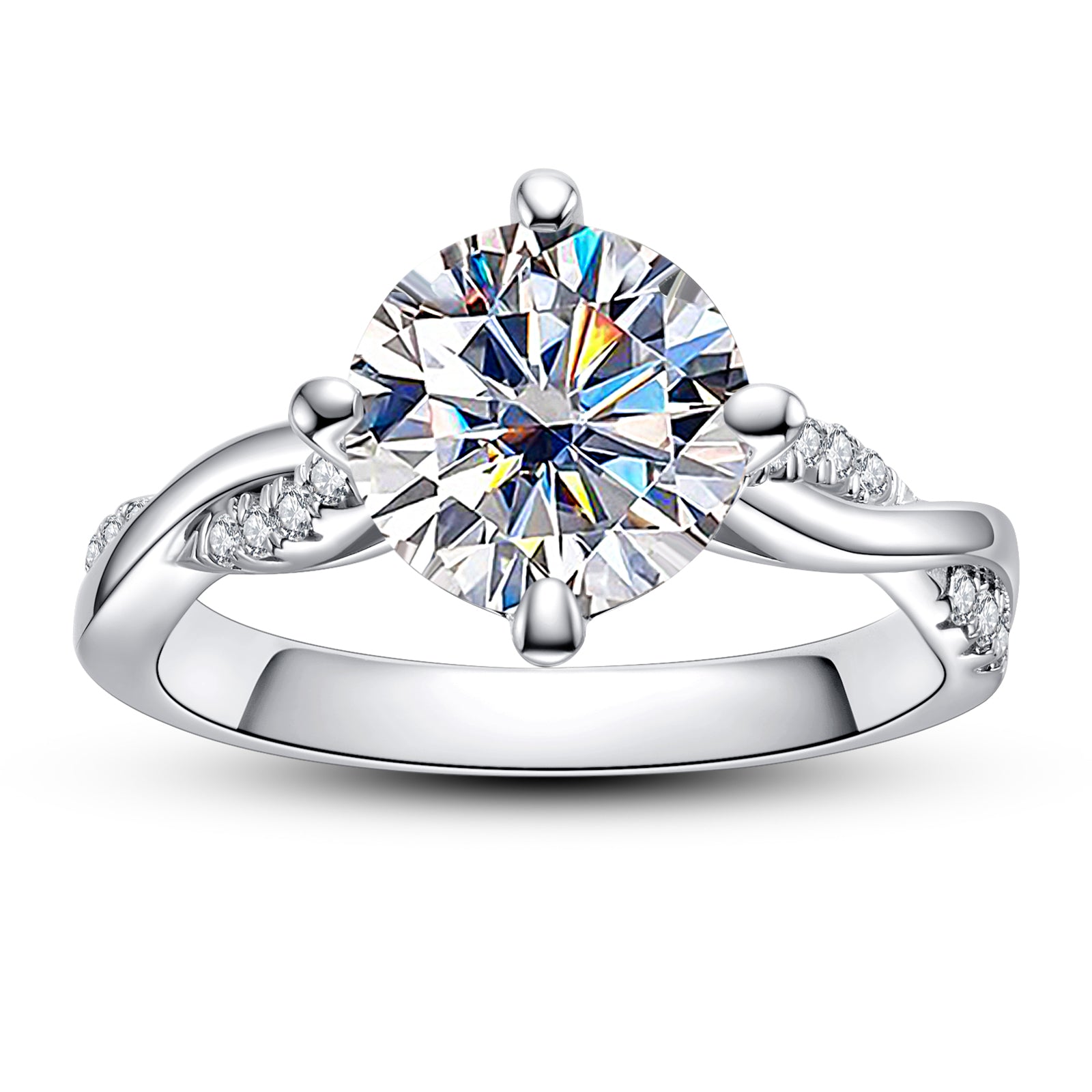 Round Cut Moissanite Twisted Engagement Ring (3 ct)