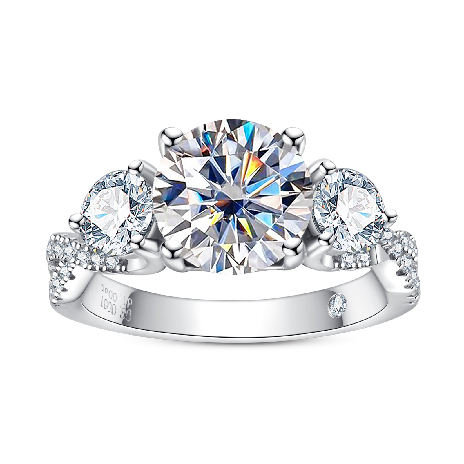 Round Cut 3 Stone Moissanite Engagement Ring (4 cttw)