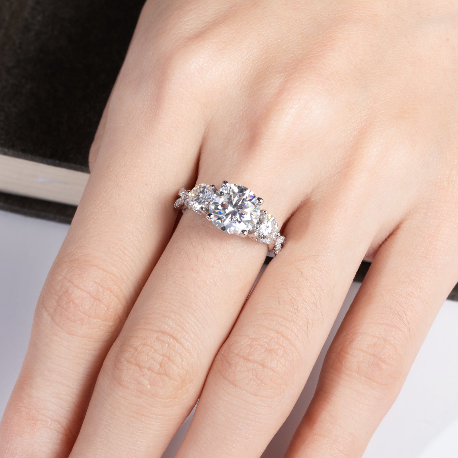 Round Cut 3 Stone Moissanite Engagement Ring (4 cttw)