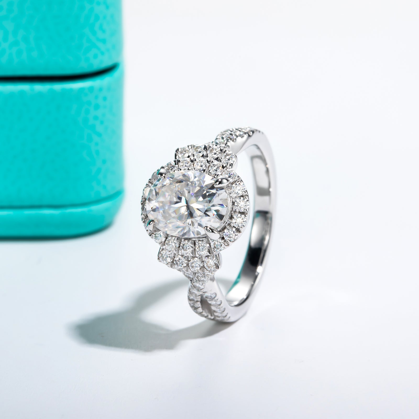 Oval Cut Halo Moissanite Engagement Ring (2 ct)