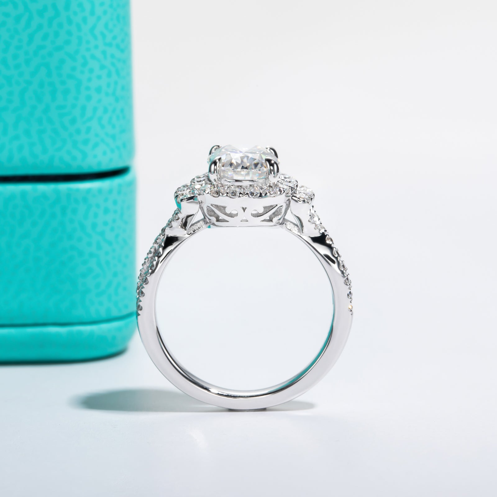 Oval Cut Halo Moissanite Engagement Ring (2 ct)