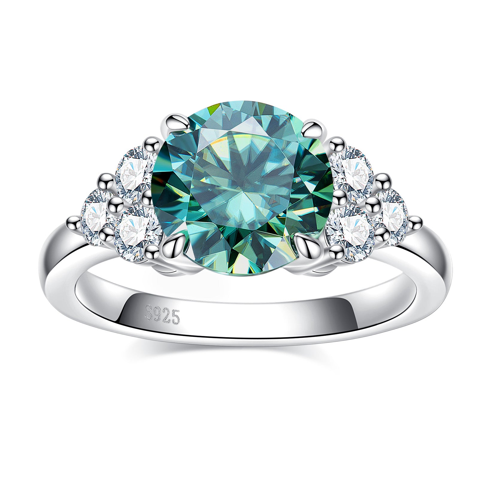 Light Blue Round Cut Moissanite Engagement Ring (3.6 cttw)