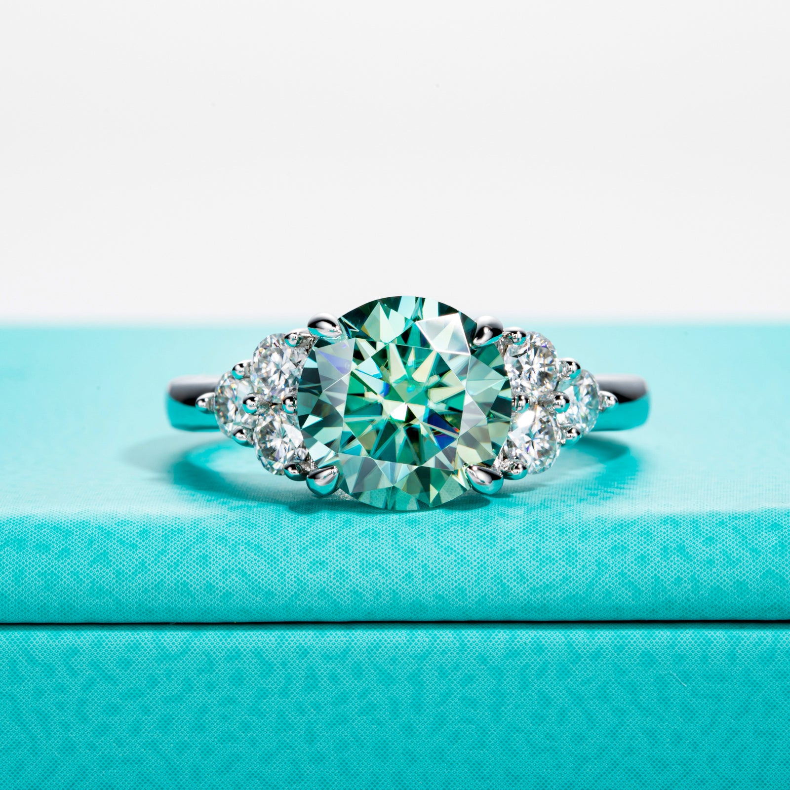 Light Blue Round Cut Moissanite Engagement Ring (3.6 cttw)