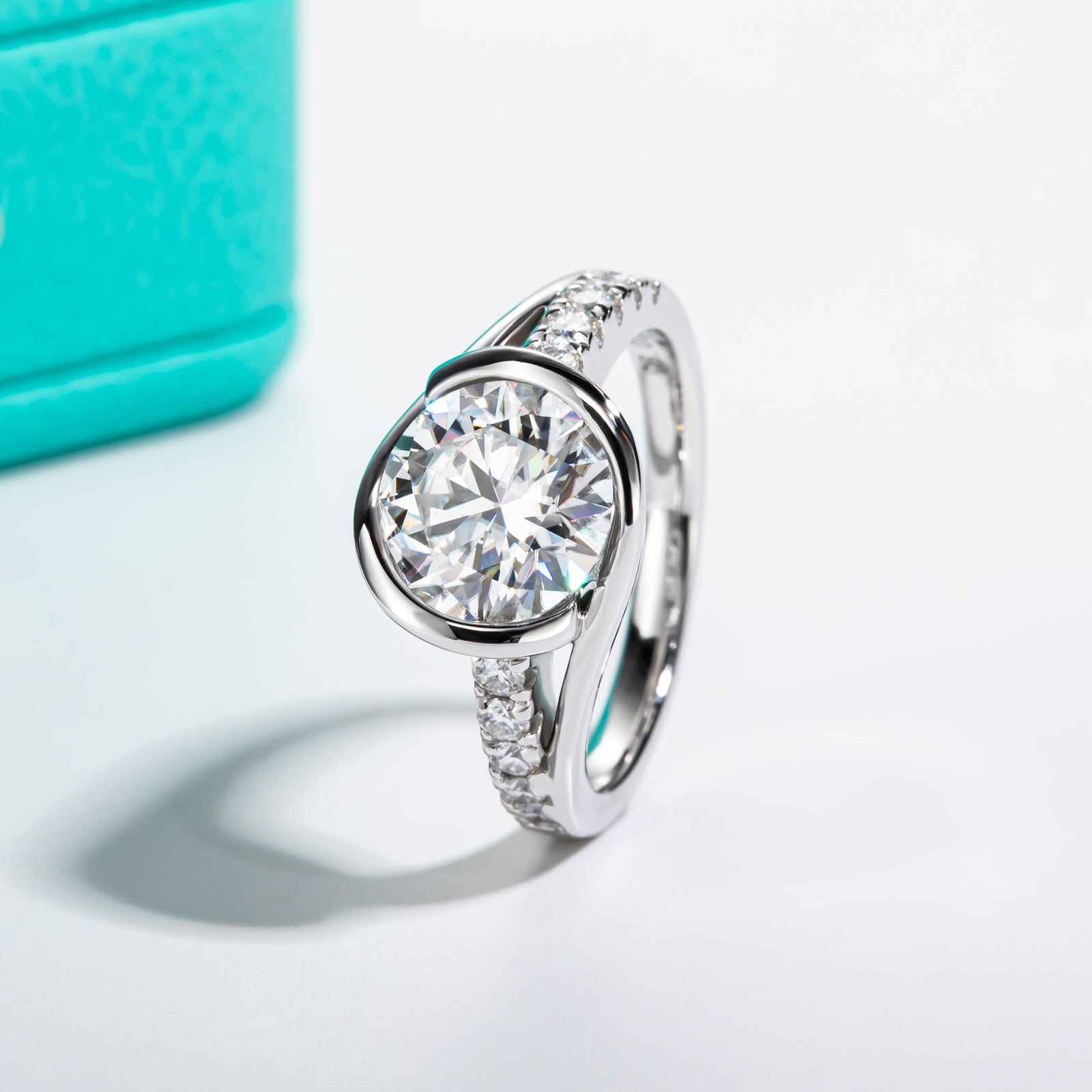 Round Cut Tension Moissanite Engagement Ring (3 ct)