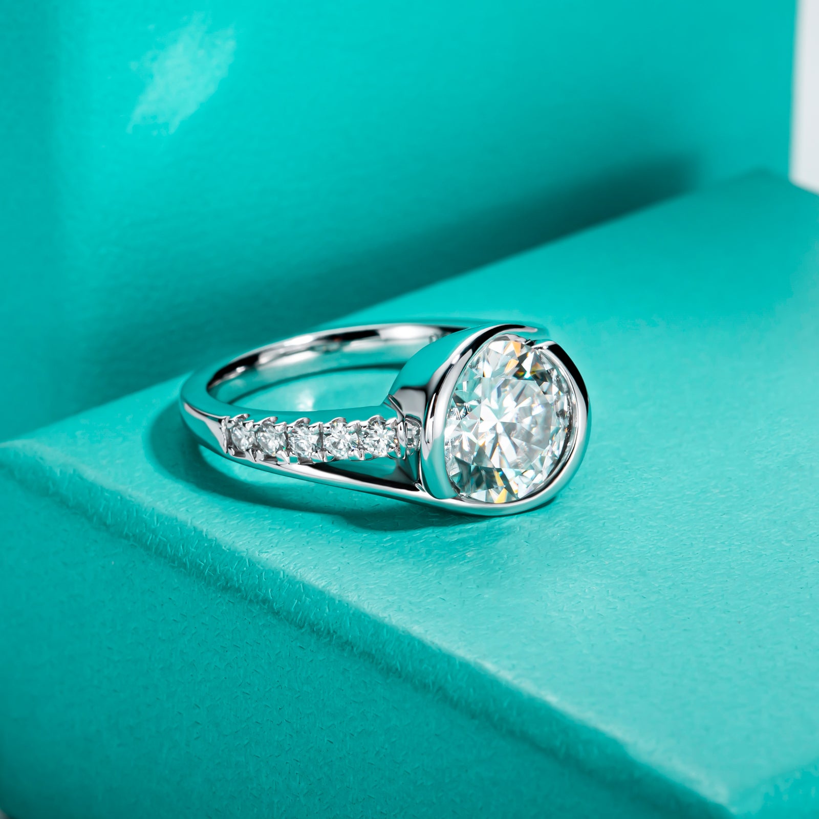 Round Cut Tension Moissanite Engagement Ring (3 ct)