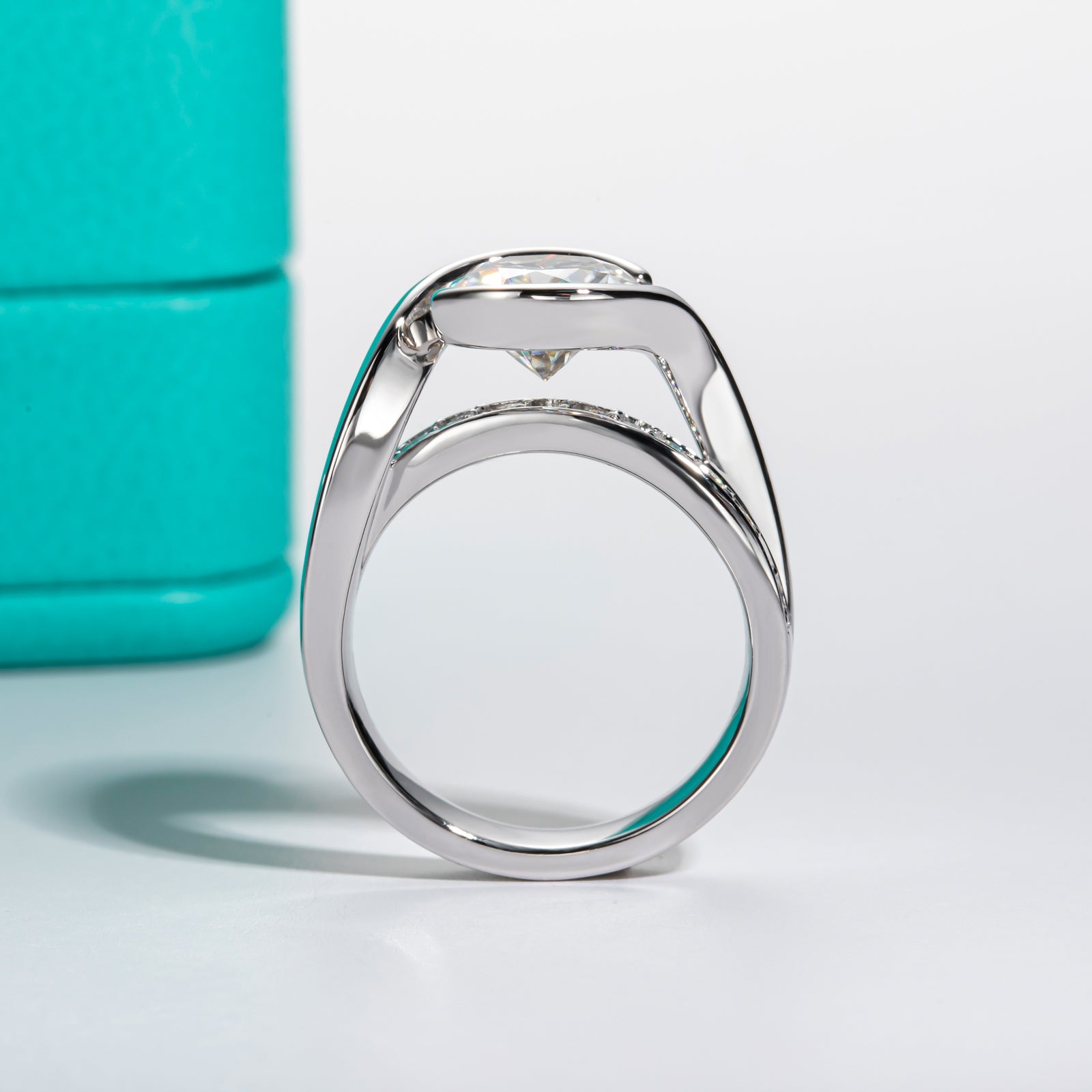 Round Cut Tension Moissanite Twisted Engagement Ring (3 ct)