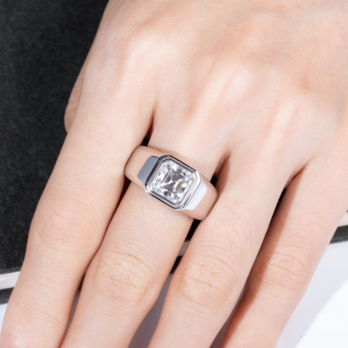 2.5CT 8x8mm Asscher Moissanite Solitaire Ring