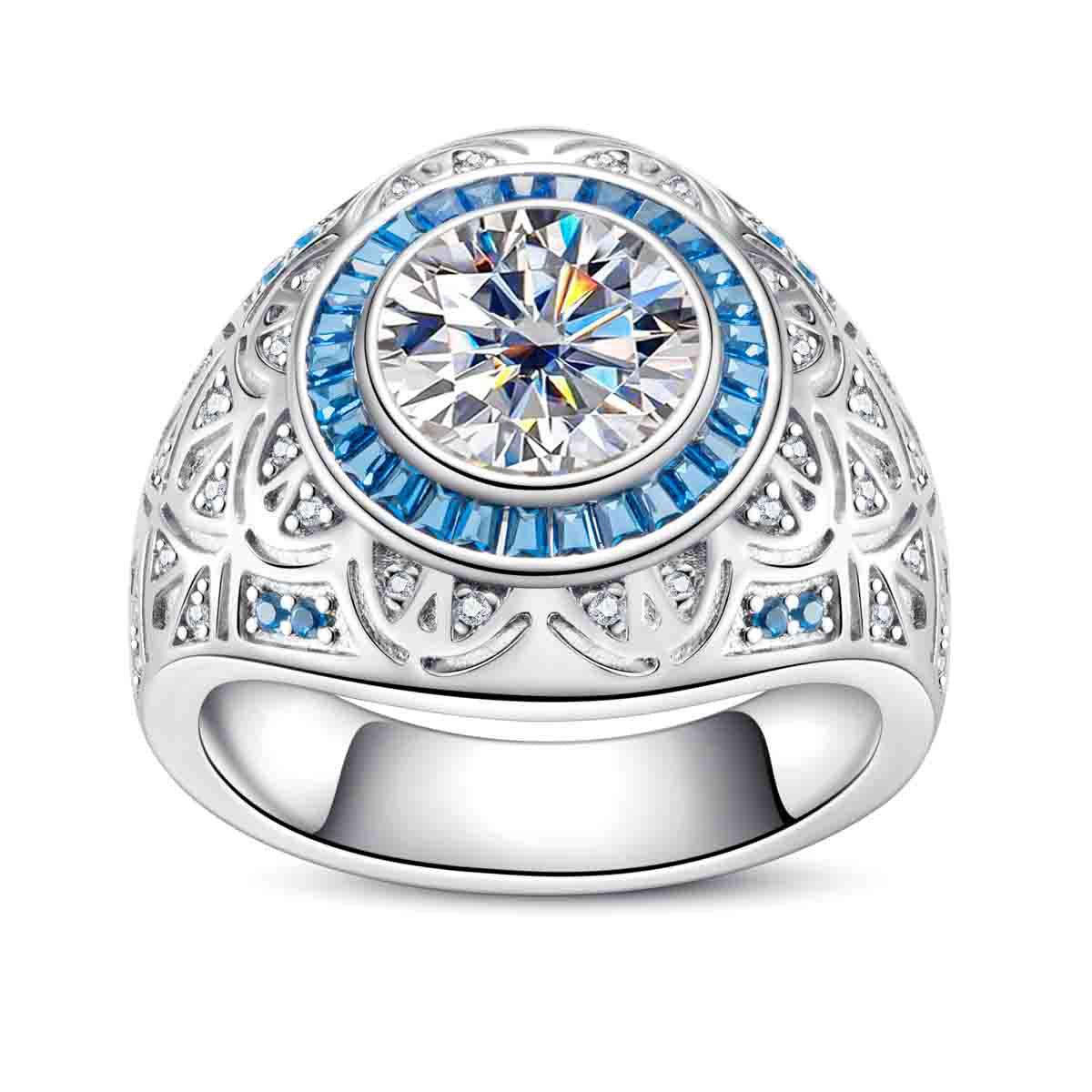 9mm Eye Pattern Moissanite Men Ring S925 Silver Punk Male Ring