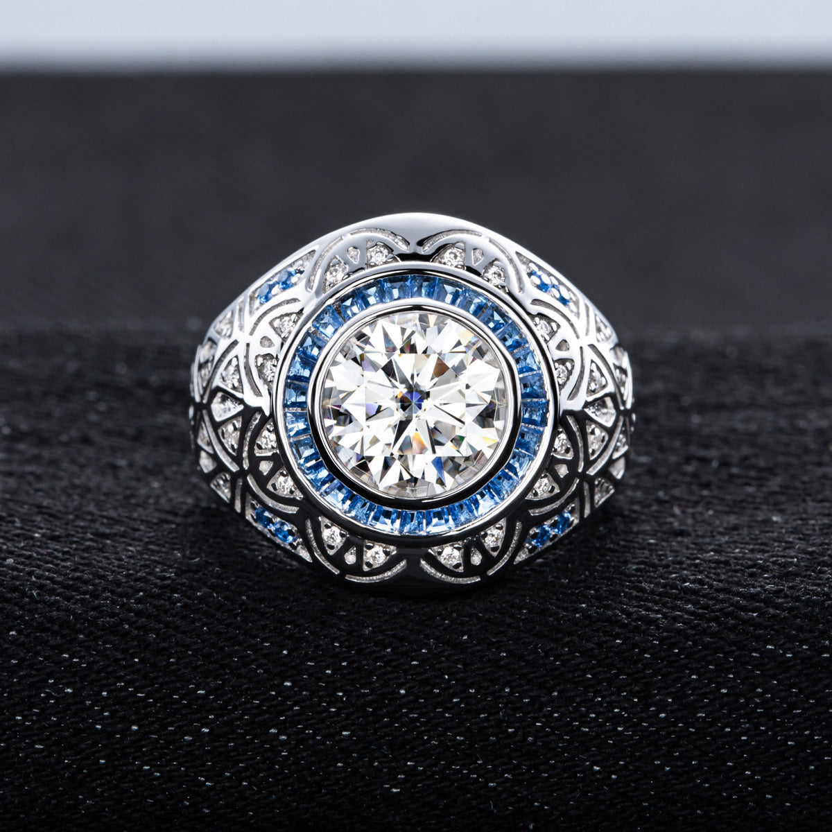 9mm Eye Pattern Moissanite Men Ring S925 Silver Punk Male Ring