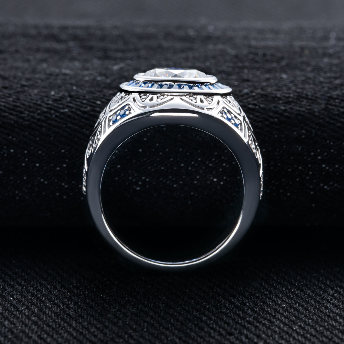 9mm Eye Pattern Moissanite Men Ring S925 Silver Punk Male Ring