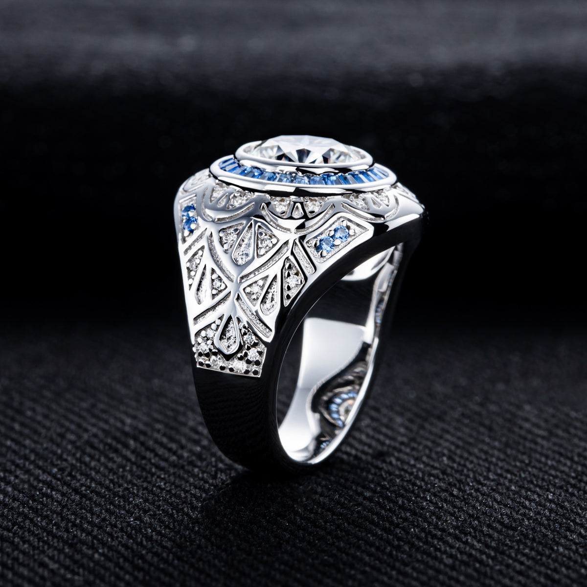 9mm Eye Pattern Moissanite Men Ring S925 Silver Punk Male Ring