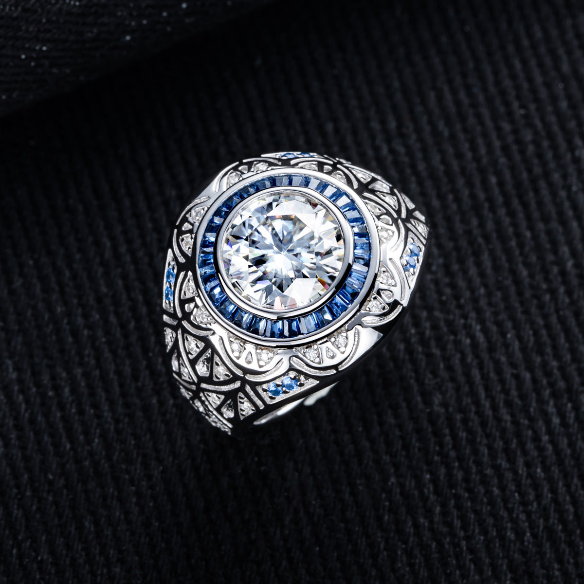 9mm Eye Pattern Moissanite Men Ring S925 Silver Punk Male Ring