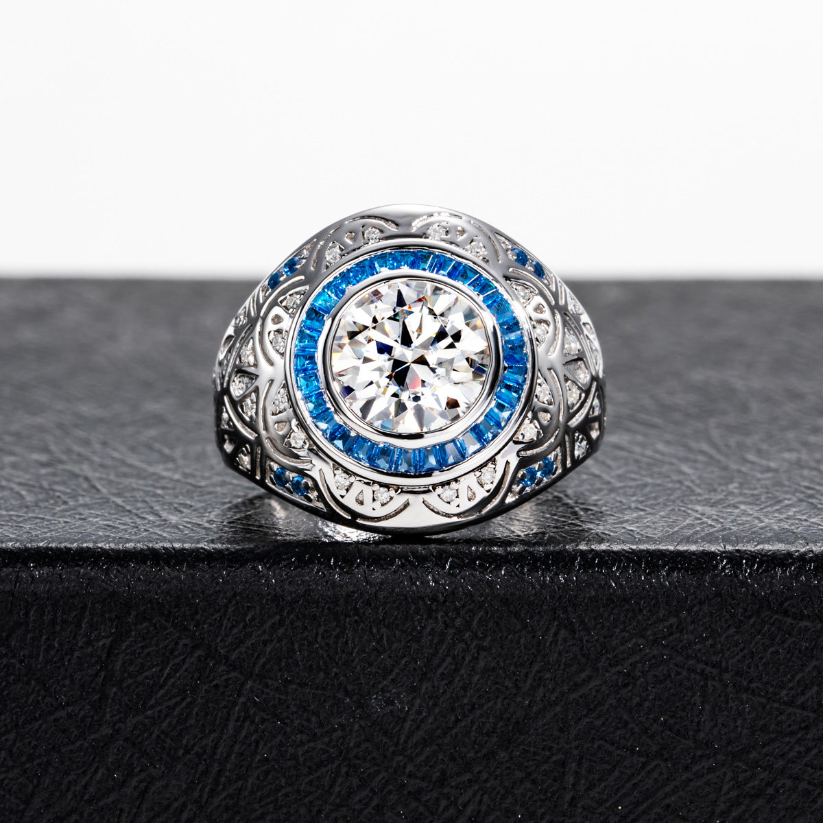9mm Eye Pattern Moissanite Men Ring S925 Silver Punk Male Ring