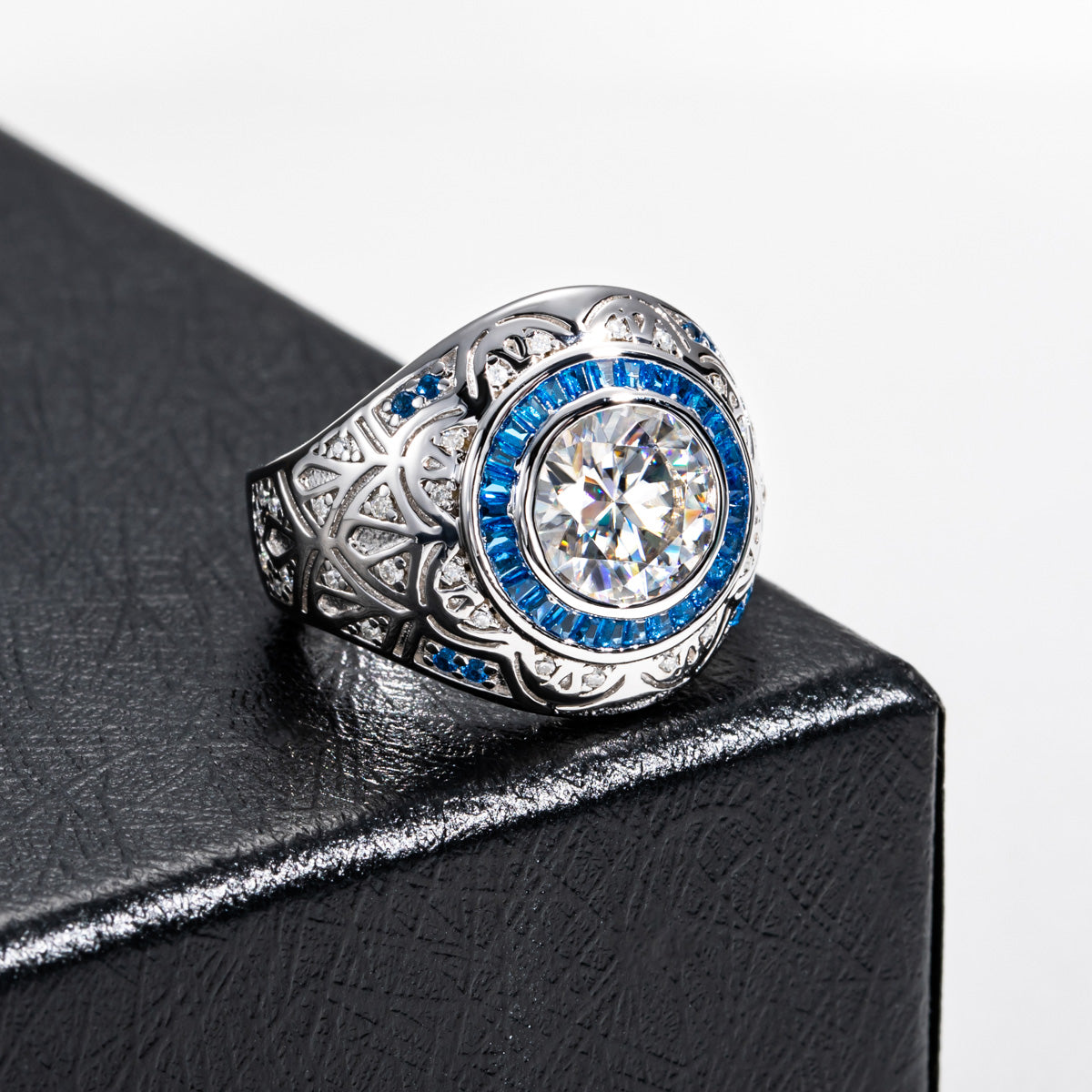 9mm Eye Pattern Moissanite Men Ring S925 Silver Punk Male Ring