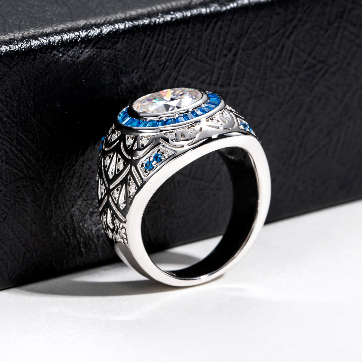 9mm Eye Pattern Moissanite Men Ring S925 Silver Punk Male Ring