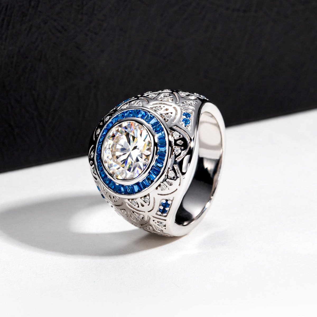 9mm Eye Pattern Moissanite Men Ring S925 Silver Punk Male Ring