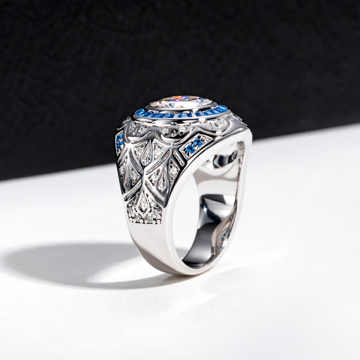 9mm Eye Pattern Moissanite Men Ring S925 Silver Punk Male Ring