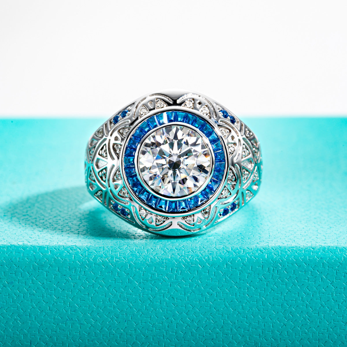 9mm Eye Pattern Moissanite Men Ring S925 Silver Punk Male Ring
