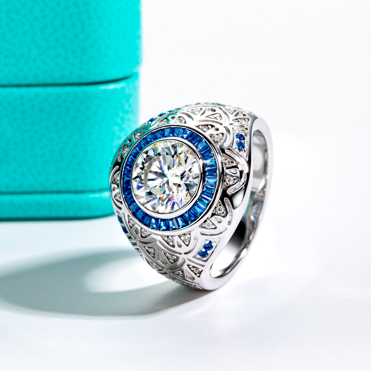 9mm Eye Pattern Moissanite Men Ring S925 Silver Punk Male Ring