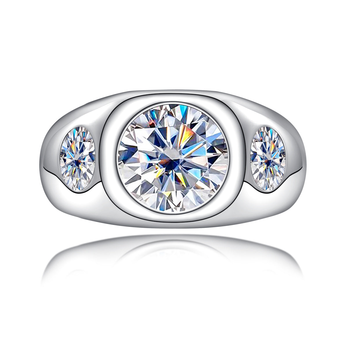 8mm Three Stone Moissanite Men Ring S925 Silver Engagement Ring