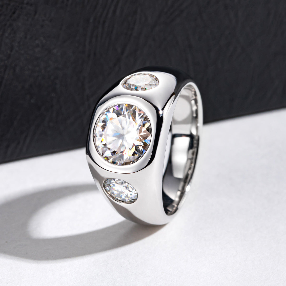8mm Three Stone Moissanite Men Ring S925 Silver Engagement Ring