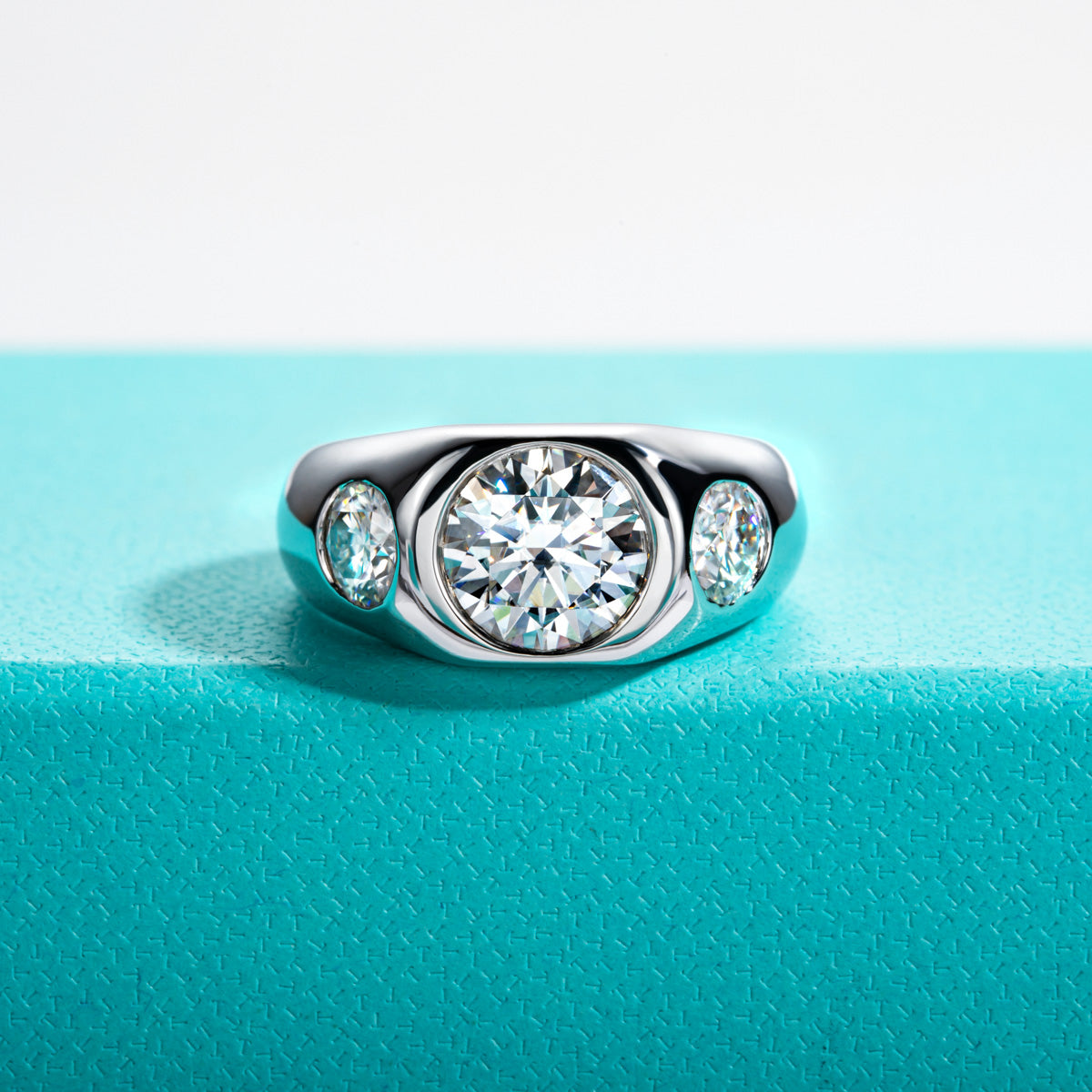 8mm Three Stone Moissanite Men Ring S925 Silver Engagement Ring