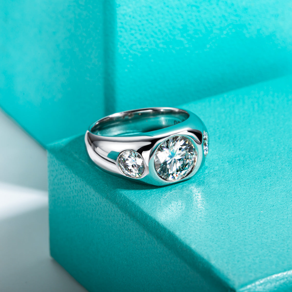 8mm Three Stone Moissanite Men Ring S925 Silver Engagement Ring