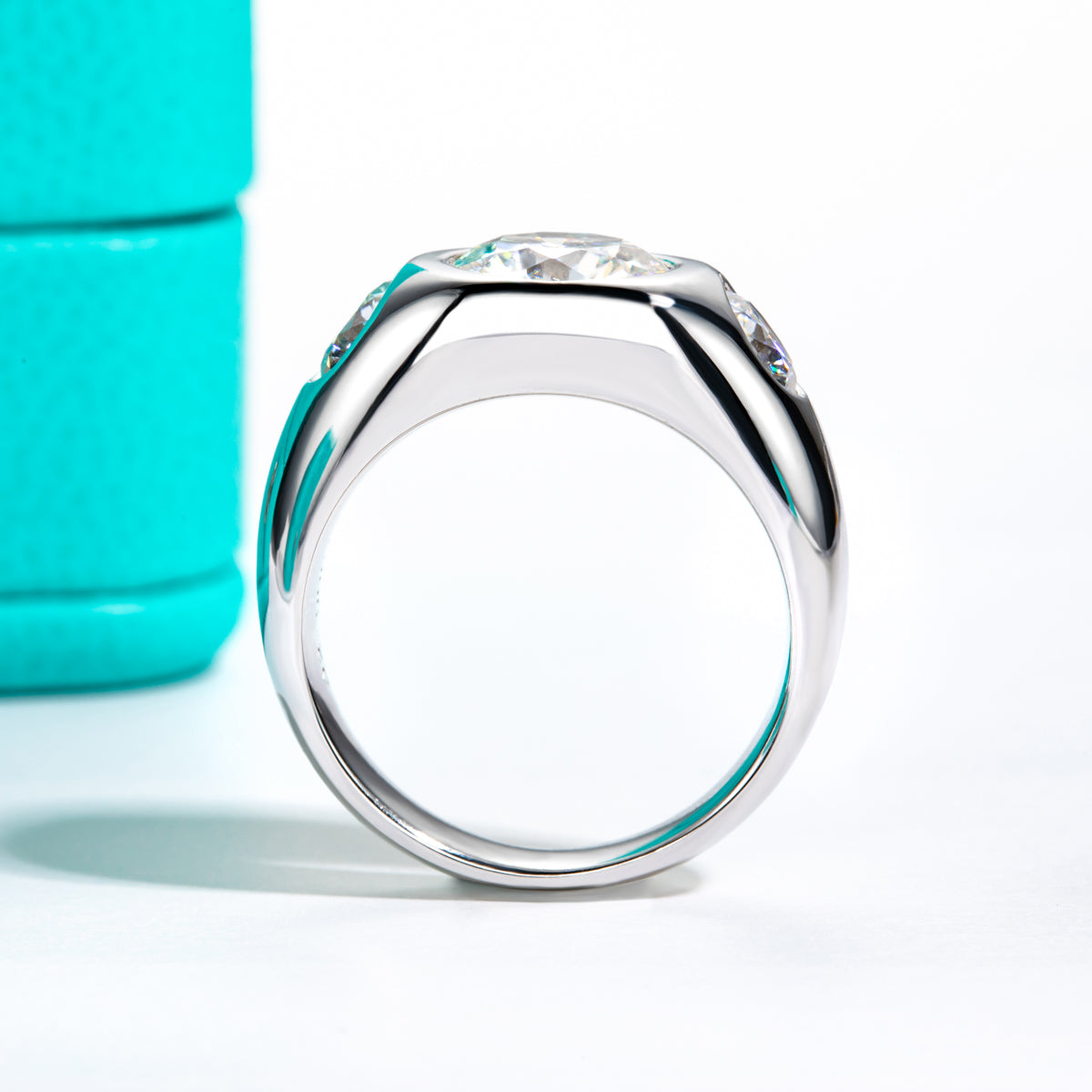 8mm Three Stone Moissanite Men Ring S925 Silver Engagement Ring