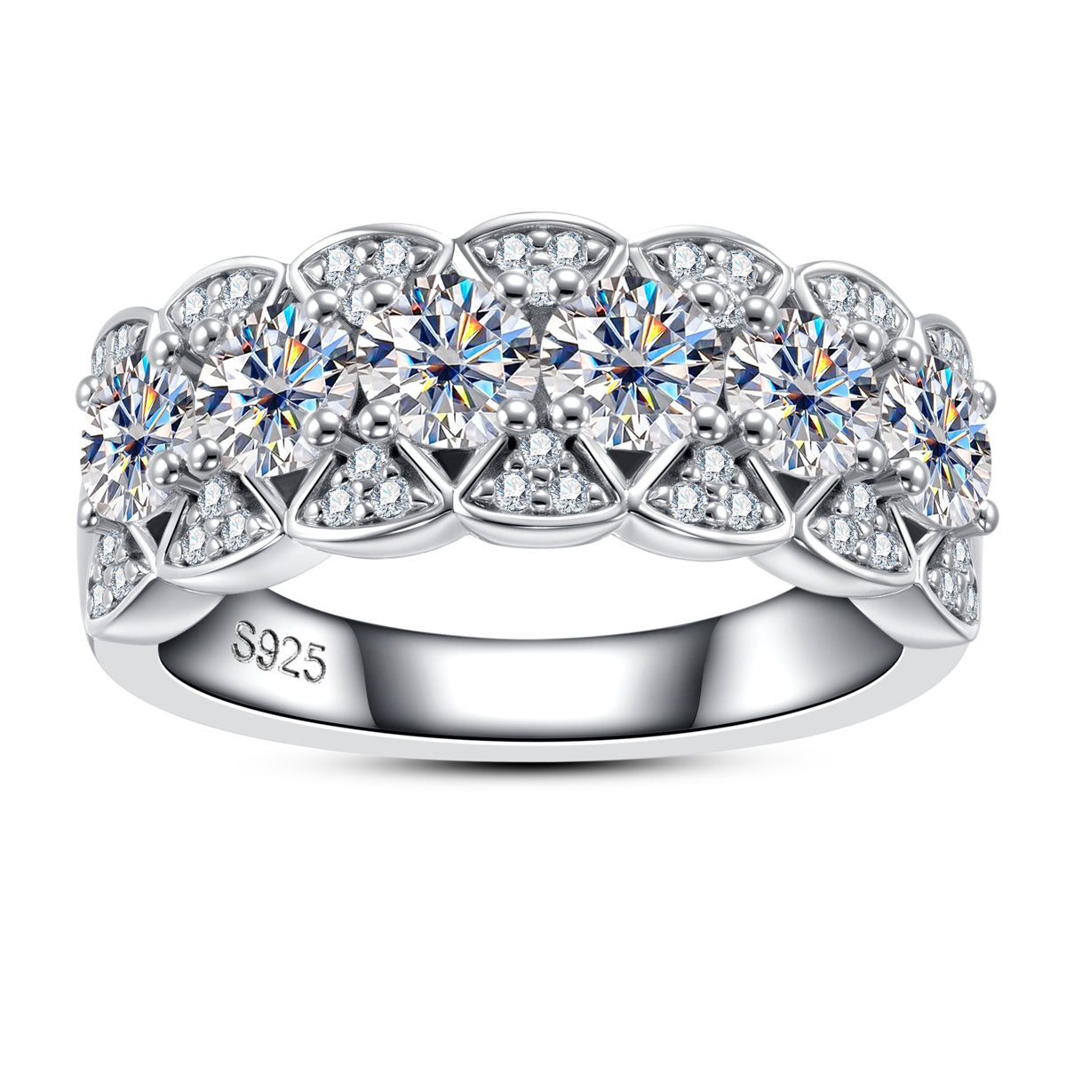 S925 Sterling‑Silver Six‑Stone Moissanite Ring