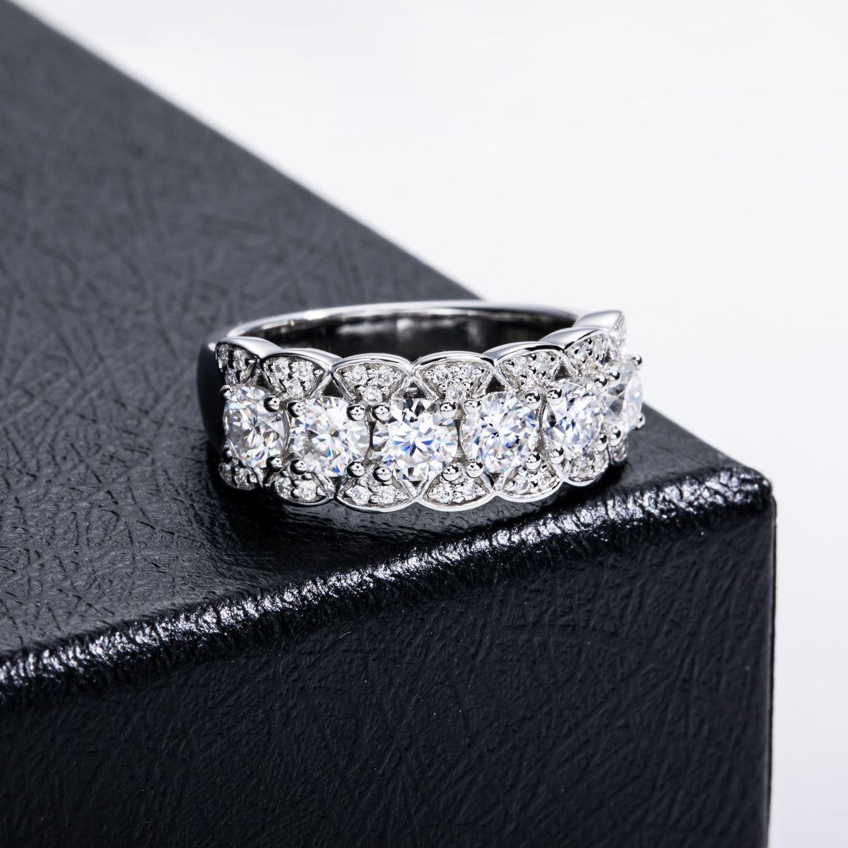 S925 Sterling‑Silver Six‑Stone Moissanite Ring