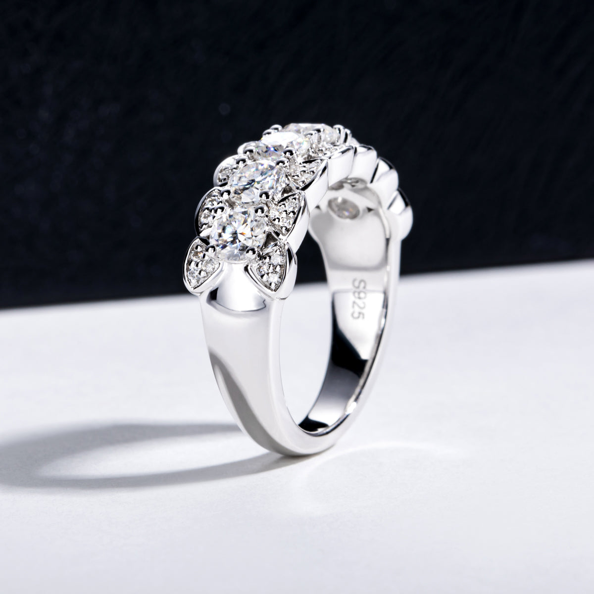 S925 Sterling‑Silver Six‑Stone Moissanite Ring