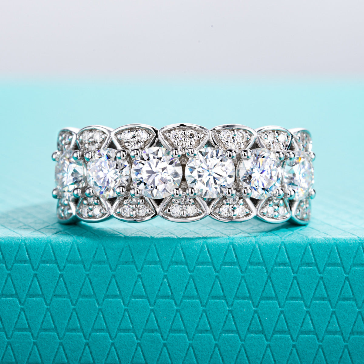 S925 Sterling‑Silver Six‑Stone Moissanite Ring