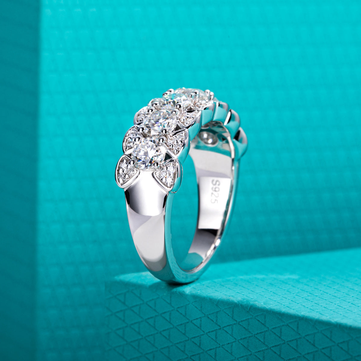 S925 Sterling‑Silver Six‑Stone Moissanite Ring