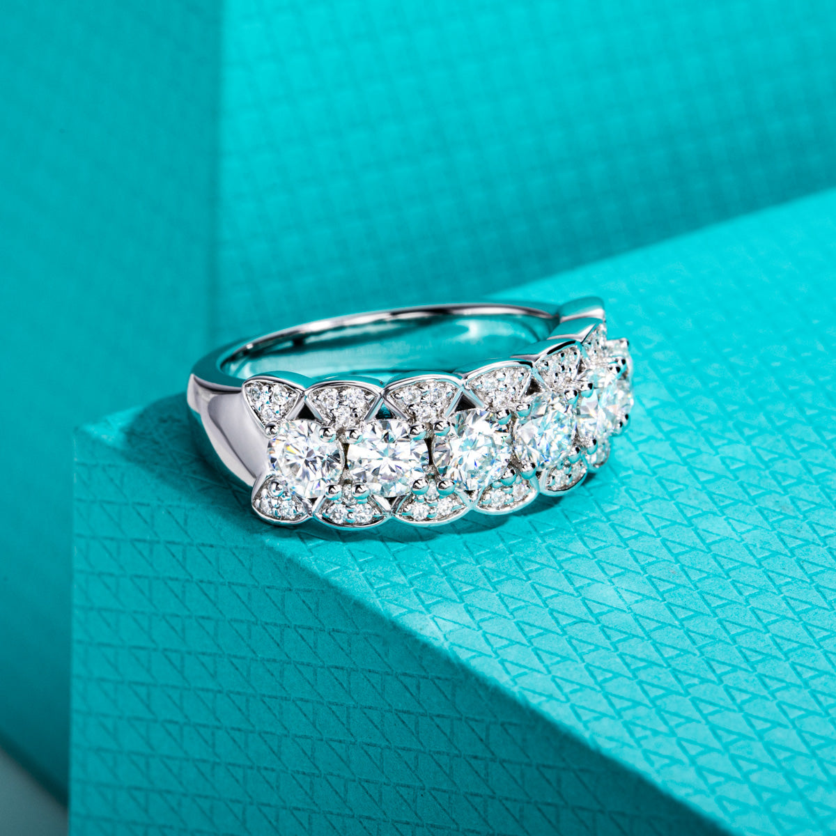 S925 Sterling‑Silver Six‑Stone Moissanite Ring
