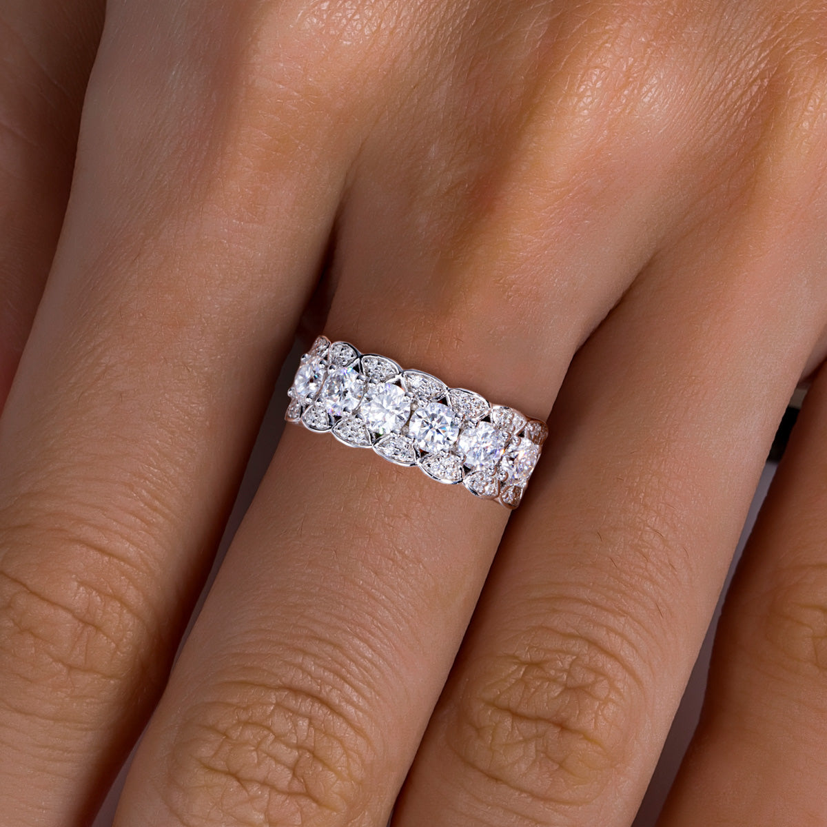 S925 Sterling‑Silver Six‑Stone Moissanite Ring