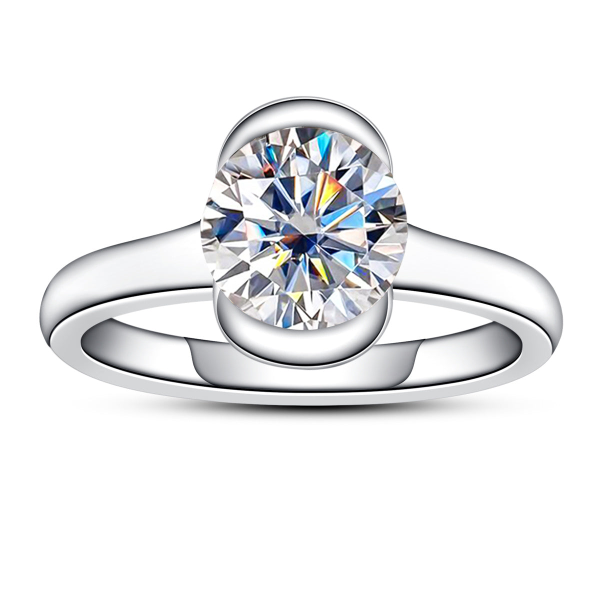 18K Gold Half-Bezel 2CT Moissanite Ring