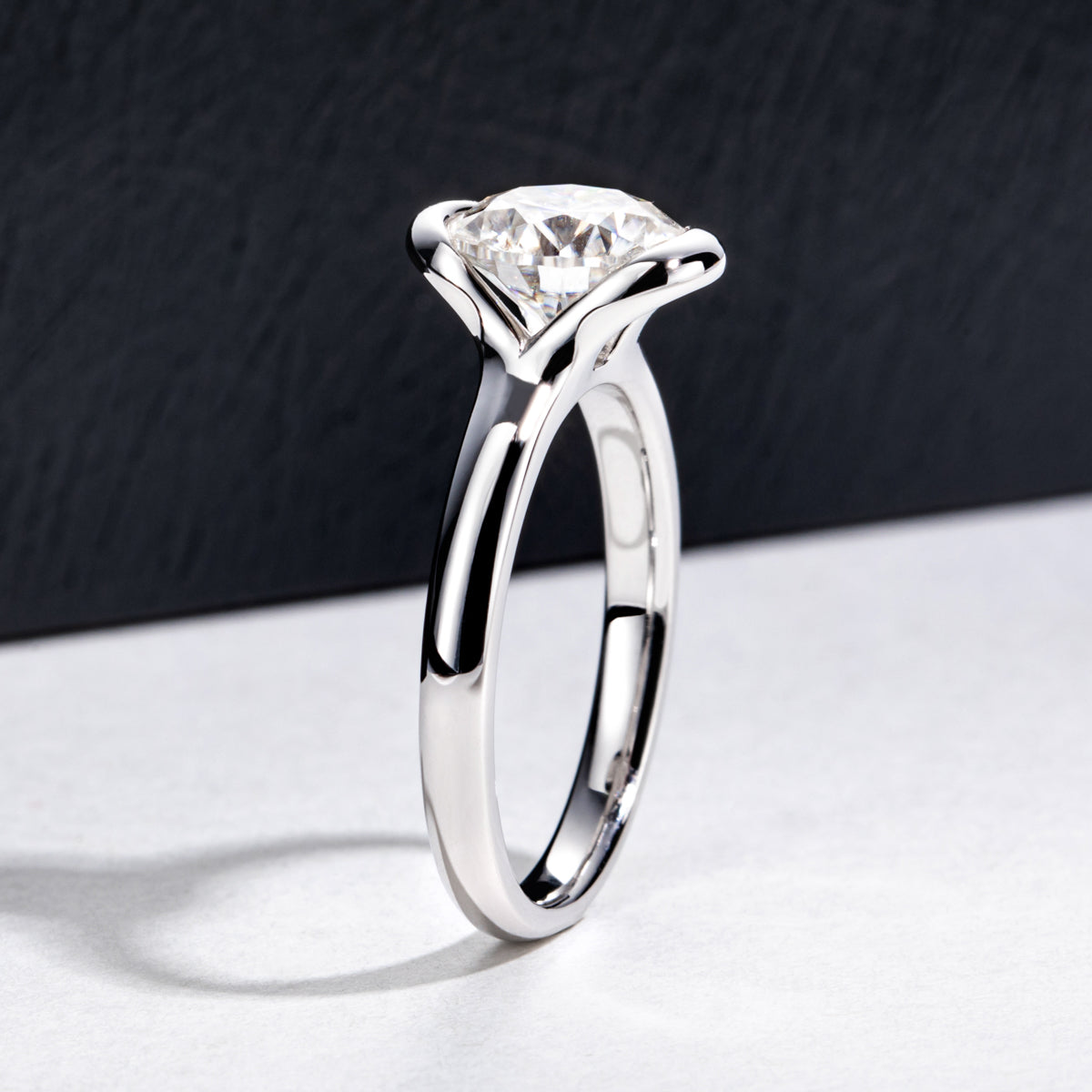 18K Gold Half-Bezel 2CT Moissanite Ring