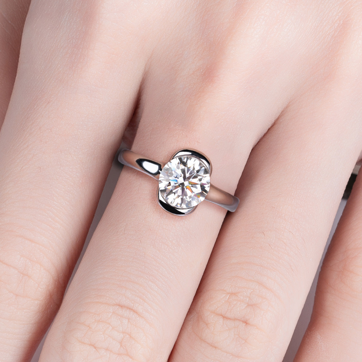 18K Gold Half-Bezel 2CT Moissanite Ring