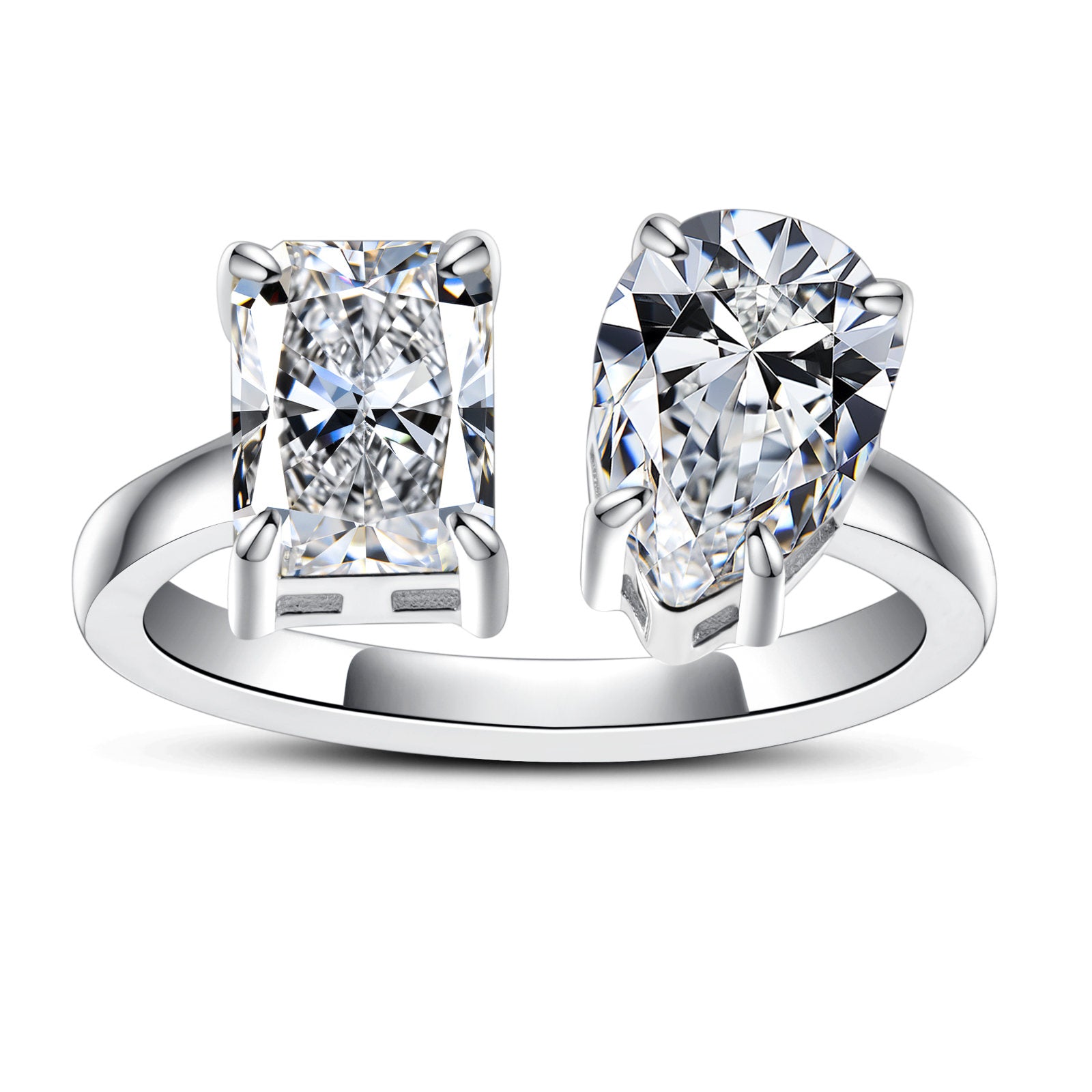 Two-Stone Radiant&Pear Moissanite Engagement Ring (4.0 cttw)
