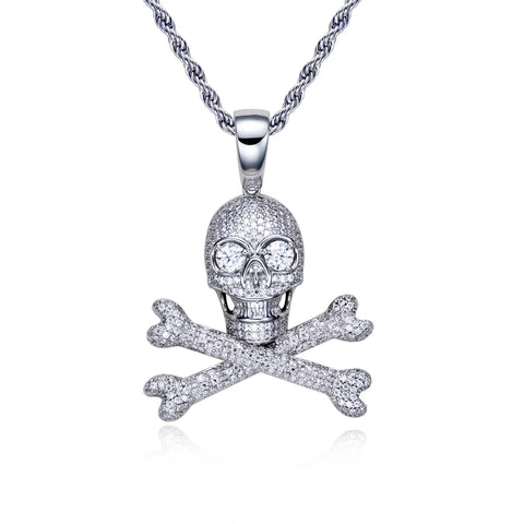 AnuJewel Moissanite Skull Pendant Hip Hop Necklace 925 Sterling Silver Chain 60 Cm Motorcycle Style Mysterious Halloween Jewelry