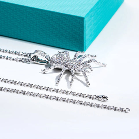 AnuJewel Moissanite Spider Necklace 925 Sterling Silver Cool Pendant 60cm Layered Heavy Metal New Age Hip Hop Jewelry for Men