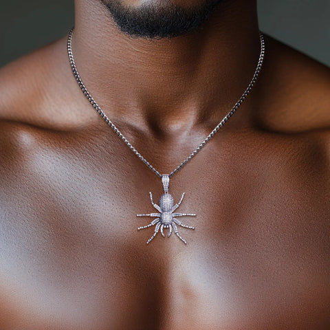 AnuJewel Moissanite Spider Necklace 925 Sterling Silver Cool Pendant 60cm Layered Heavy Metal New Age Hip Hop Jewelry for Men