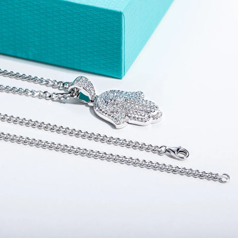 AnuJewel Moissanite Palm Pendant Layered Hip Hop Necklace 925 Sterling Silver New Age Key chain 60cm Heavy Metal Dope Jewelry