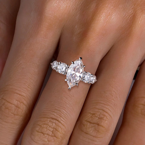 AnuJewel 3ct Marquise Cut D Color Moissanite Diamond Engagement Ring 925 Sterling Silver With Cer Women's Jewelry