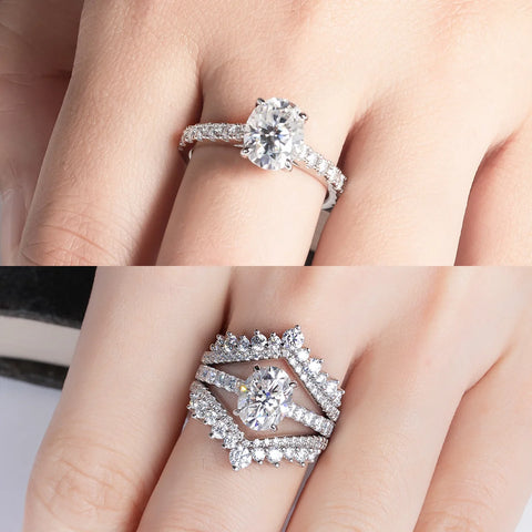AnuJewel 2 Carat Oval Cut D Color Moissanite Ring 18K Gold Plated 925 Sterling Silver Engagement Wedding Rings Wholesale
