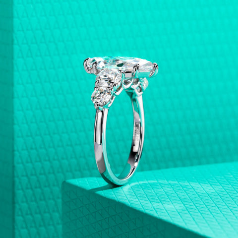 AnuJewel 3ct Marquise Cut D Color Moissanite Diamond Engagement Ring 925 Sterling Silver With Cer Women's Jewelry