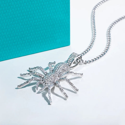 AnuJewel Moissanite Spider Necklace 925 Sterling Silver Cool Pendant 60cm Layered Heavy Metal New Age Hip Hop Jewelry for Men